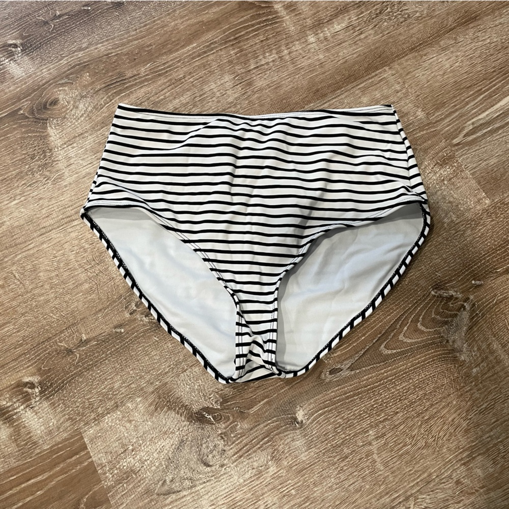 High Waisted Janela Bay Striped Black and White Bikini Bottom